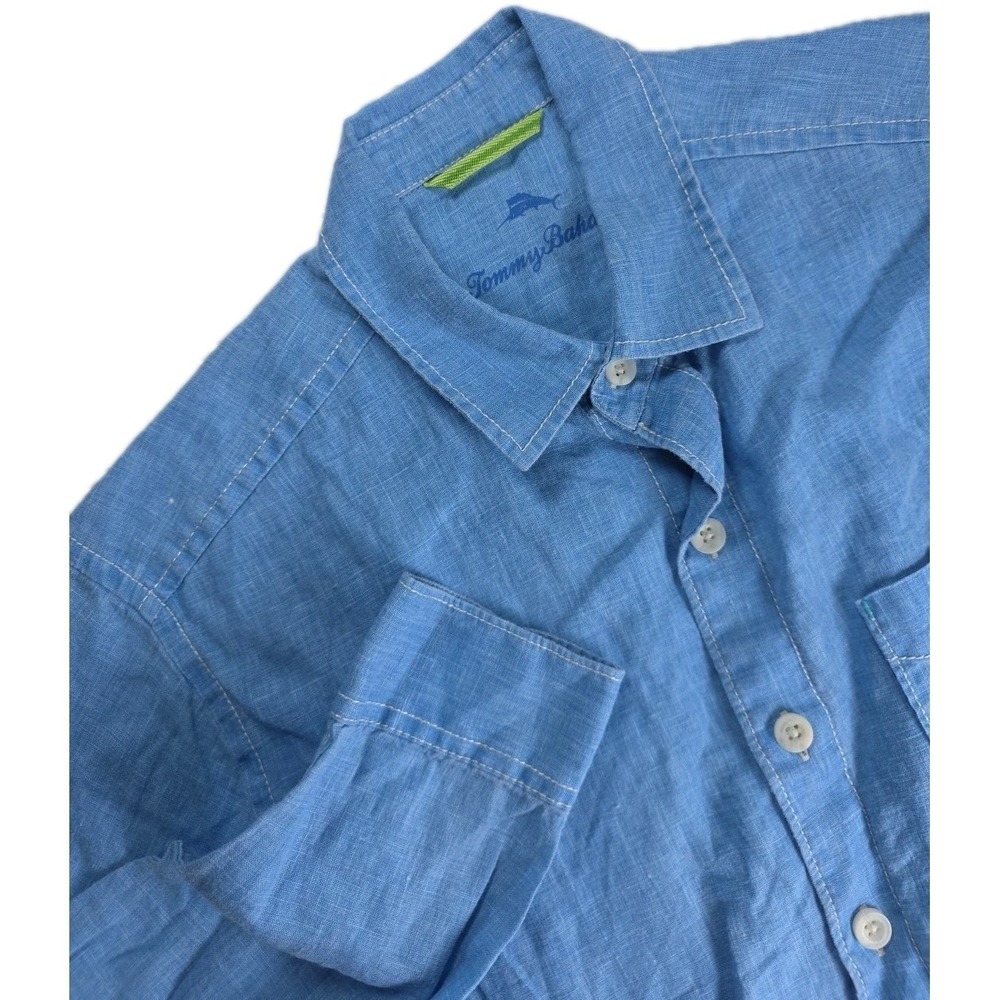 Tommy Bahama‎ Men's 100% Linen Long Sleeve Shirt Blue Size L logo